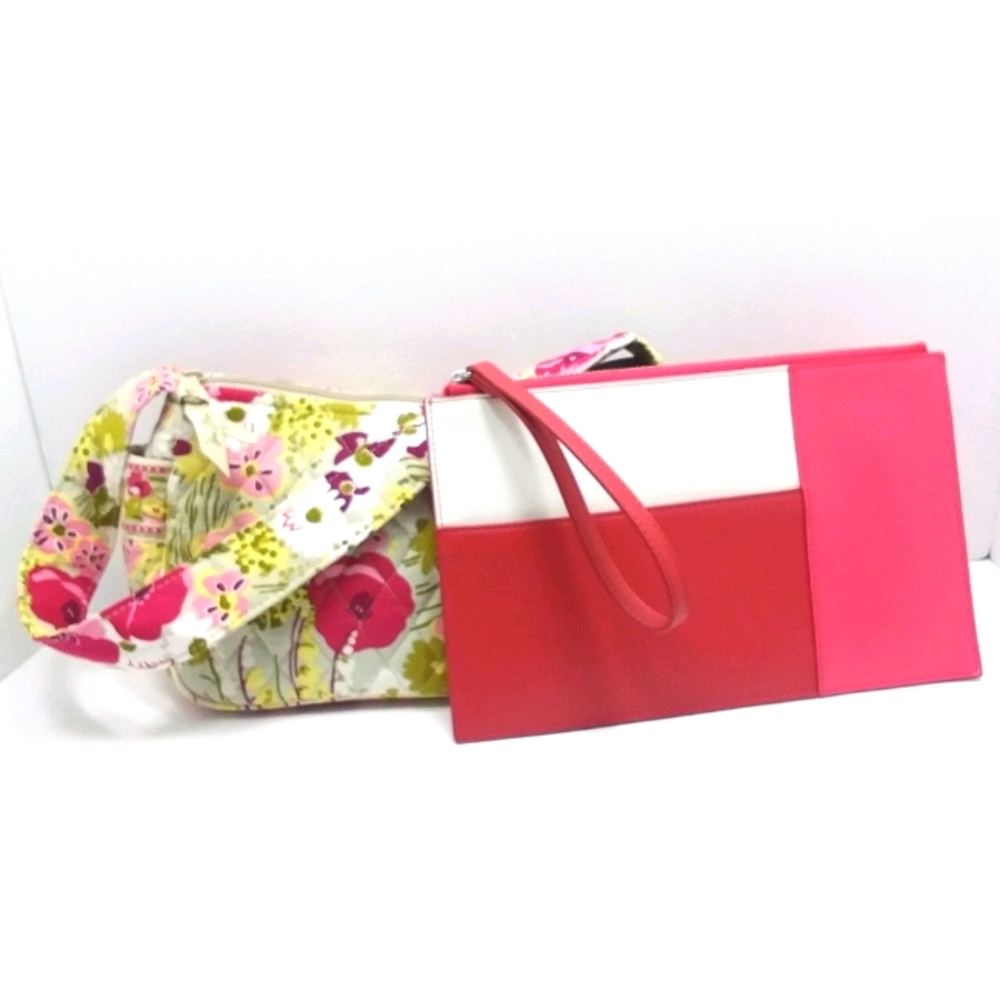 VERA BRADLEY Rare 2010 Make Me Blush Purse & Colorblock Wristlet Bundle Like New